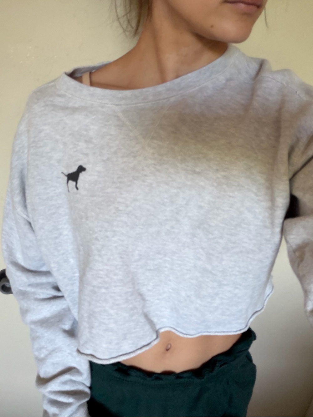 PINK cropped grey sweatshirt, size small.